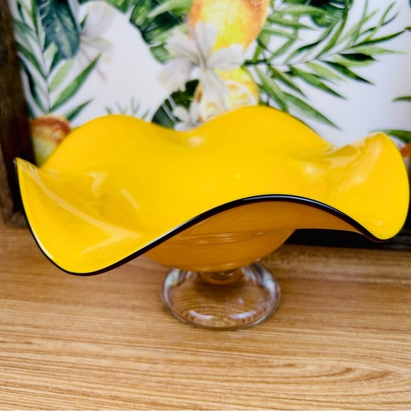 Vintage Amber Glass Wide Compote Bowl Pedestal Midcentury Décor Statement Piece - Picture 3 of 17